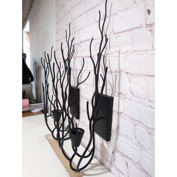 Partylite Gaia Metal Branch Tree Shaped Wall Sconce Candle Holder 18” Black - Picture 5 of 11